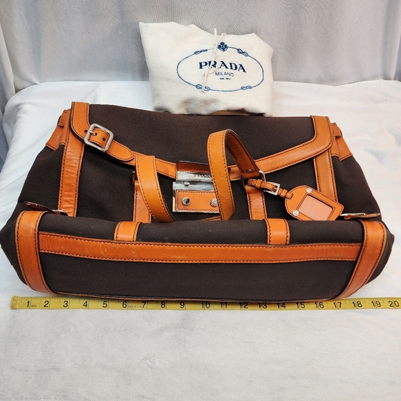 Prada Authentic Vintage Canvas & Leather Bowling Bag Purse Made in Italy!  🇮🇹 - Picture 11 of 15